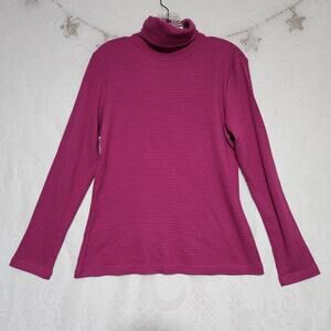 Studio II Small 100% Cotton Pink Burgundy Stripe Turtleneck Thermal Top Preppy